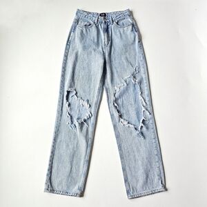 Simple Society Distressed Straight Leg Jeans Size 3/26 Light Wash